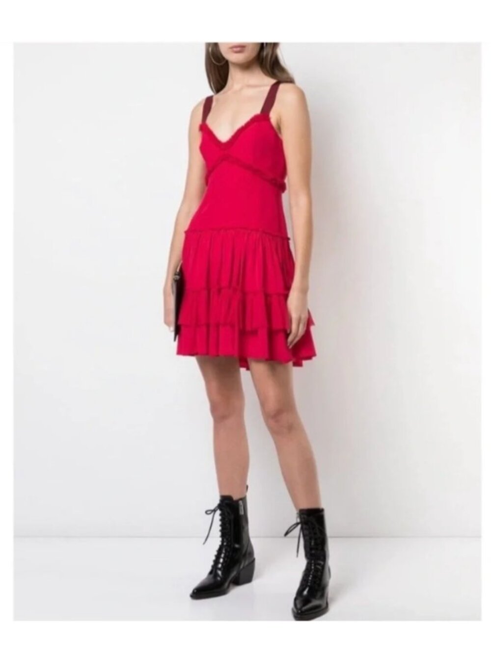 Cinq a Sept Livia Tiered Ruffle Mini Dress Silk Pink Red Cocktail Formal Size 4